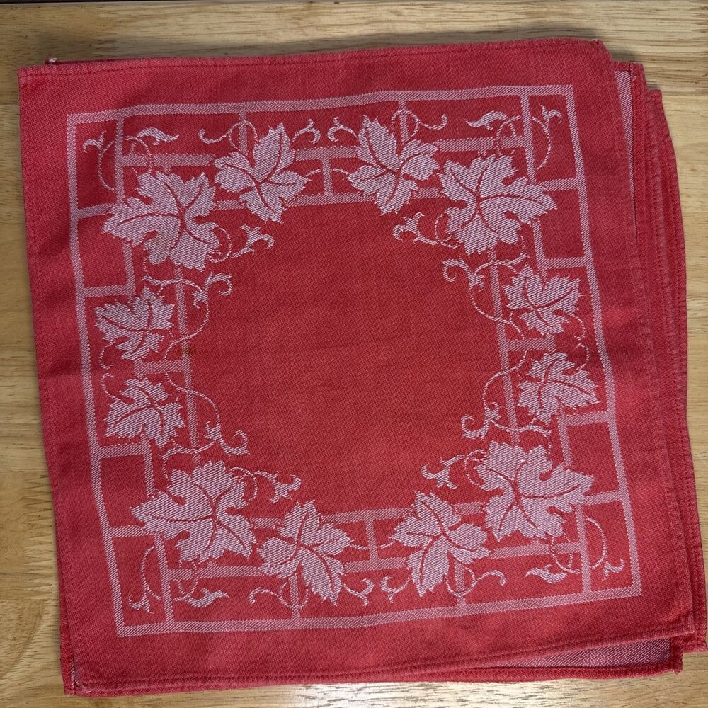 Vintage Damask Napkins Set Of 6 Coral Red White Ivy Luncheon 12”x12” - Picture 2 of 10